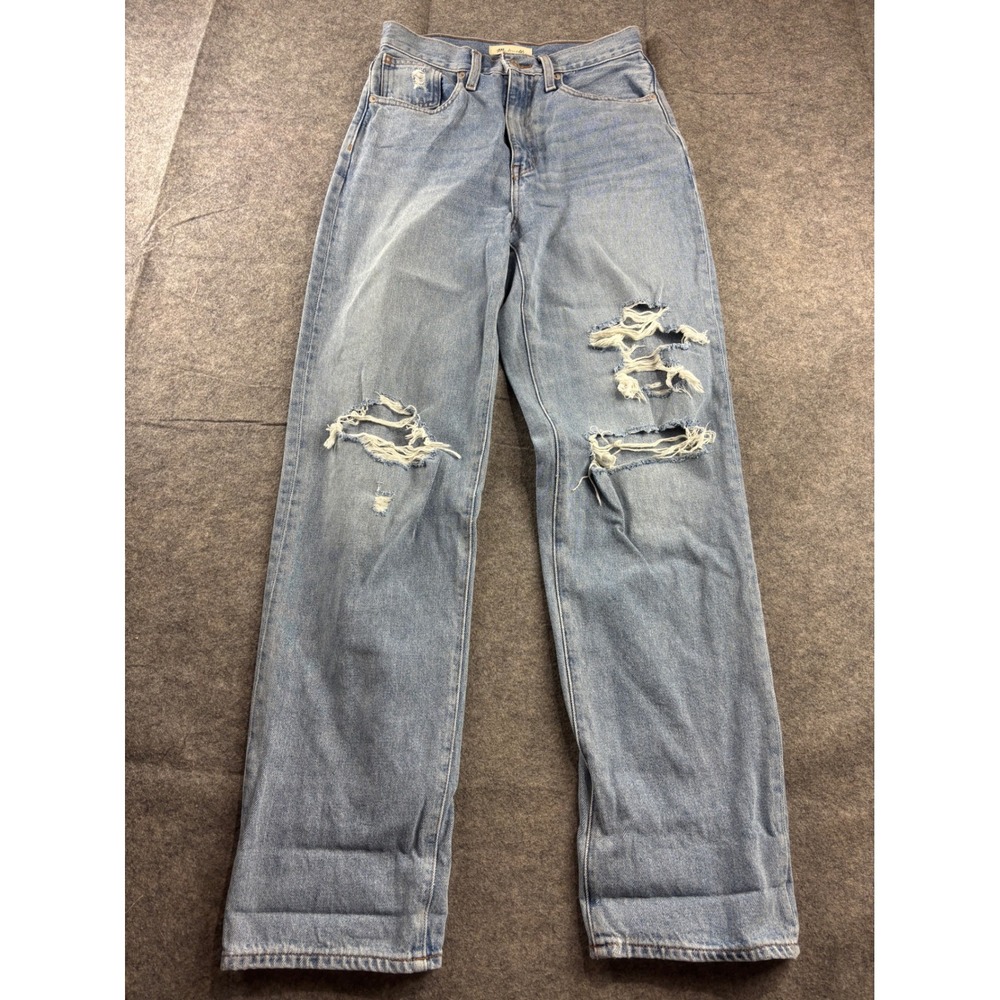 Madewell Baggy Straight Jeans Light Wash Distressed Ripped Denim Womens 25 Basic